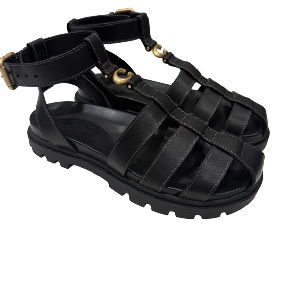 Coach Sculpted C Fisherman Sandals Black Leather Sz 6 NIB - Picture 2 of 12